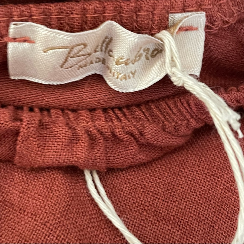 Italian Made Bellambra 100% Linen Blouse Top Puff Sleeve Rust Terracotta Large - Picture 11 of 14